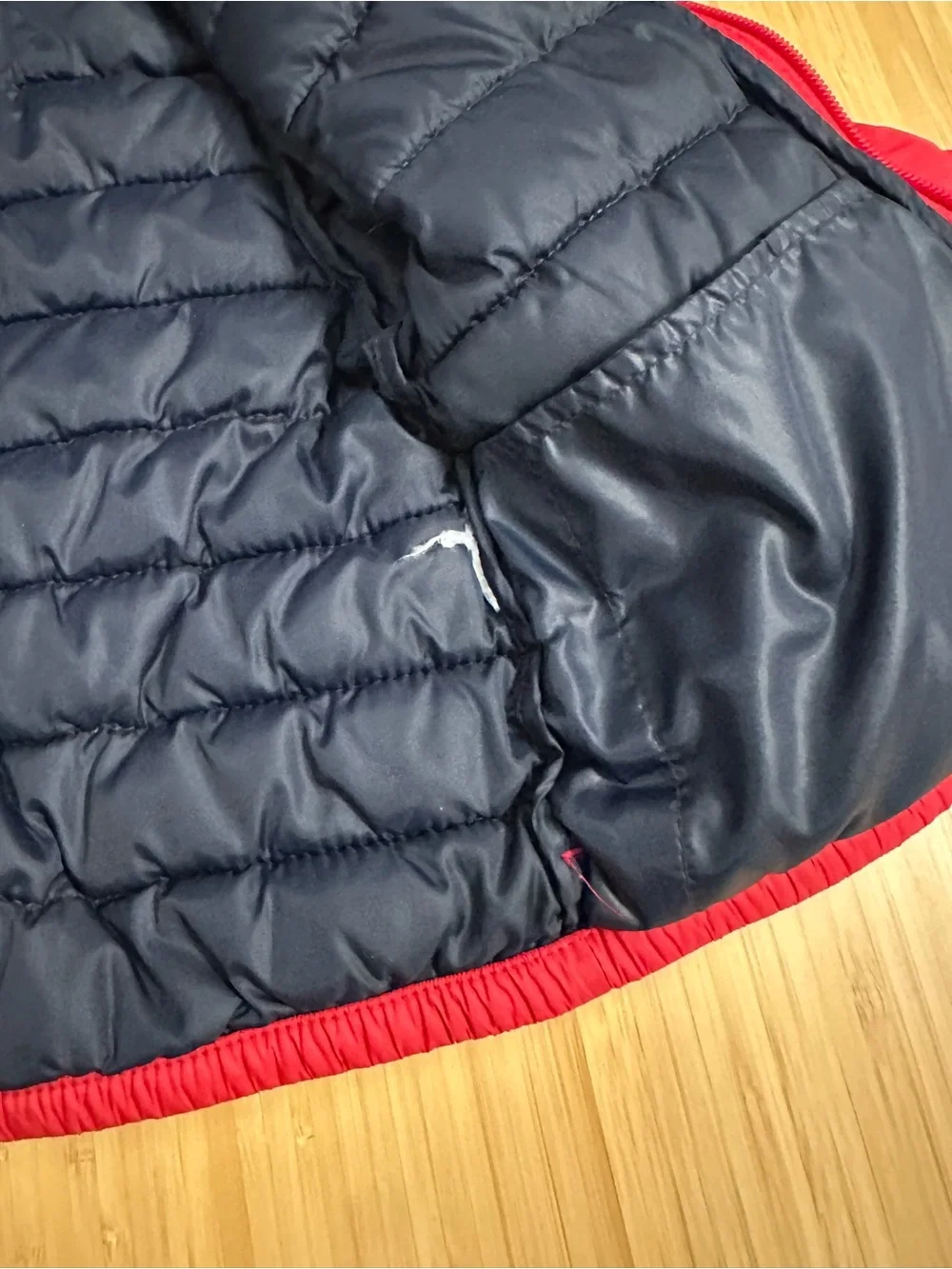 Old Navy Red Hooded Puffer Coat with Navy Lining